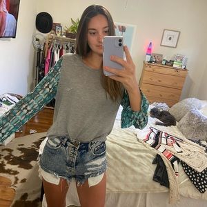 Patterned, satin long sleeve top